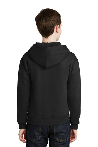 Jerzees® - Youth NuBlend® Pullover Hooded Sweatshirt left chest embroidery. Stitching will vary depending on color of item.