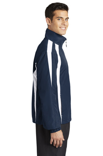 Sport-Tek® Colorblock Raglan Jacket with left chest embroidery. Stitching will vary depending on color of item.