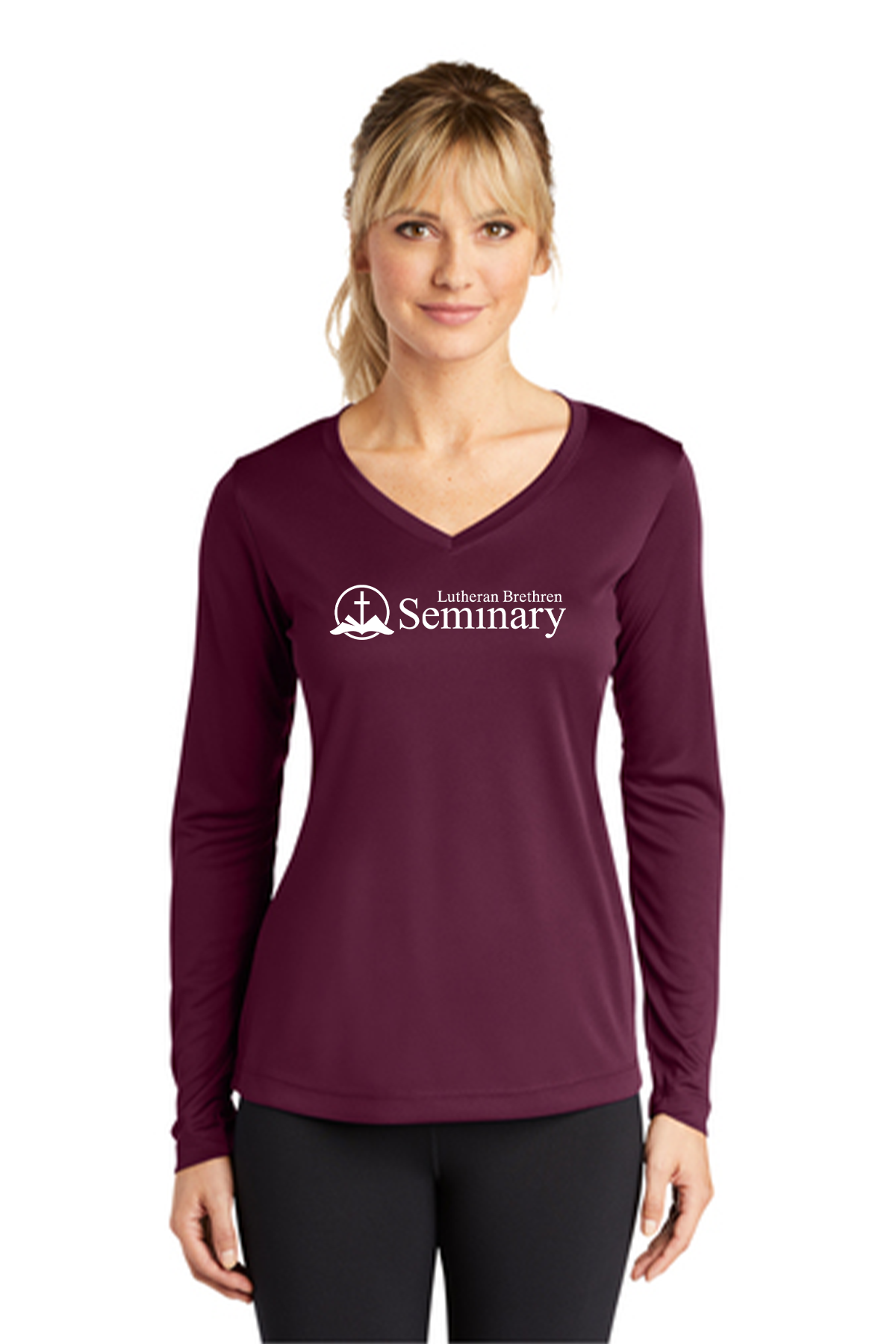 Sport-Tek® Ladies Long Sleeve PosiCharge® Competitor™ V-Neck Tee with choice of screen print. Print color will vary depending on the color of the item.
