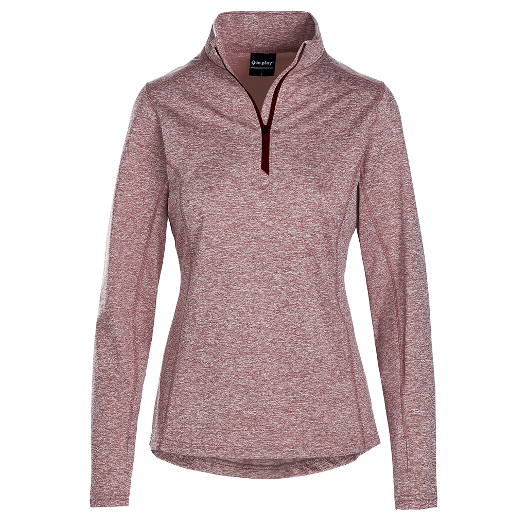 Women's In Play Adult Heather-toned 1/4 Zips with left chest embroidery. Stitching will vary depending on color of item.