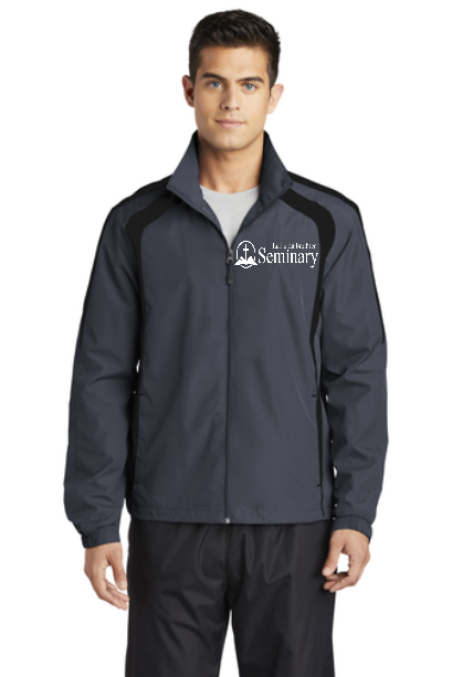 Sport-Tek® Colorblock Raglan Jacket with left chest embroidery. Stitching will vary depending on color of item.