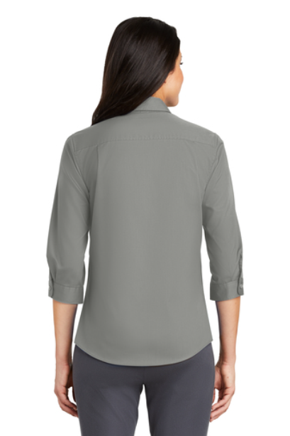 Port Authority® Ladies 3/4-Sleeve SuperPro™ Twill Shirt with left chest embroidery. Stitching will vary depending on color of item.