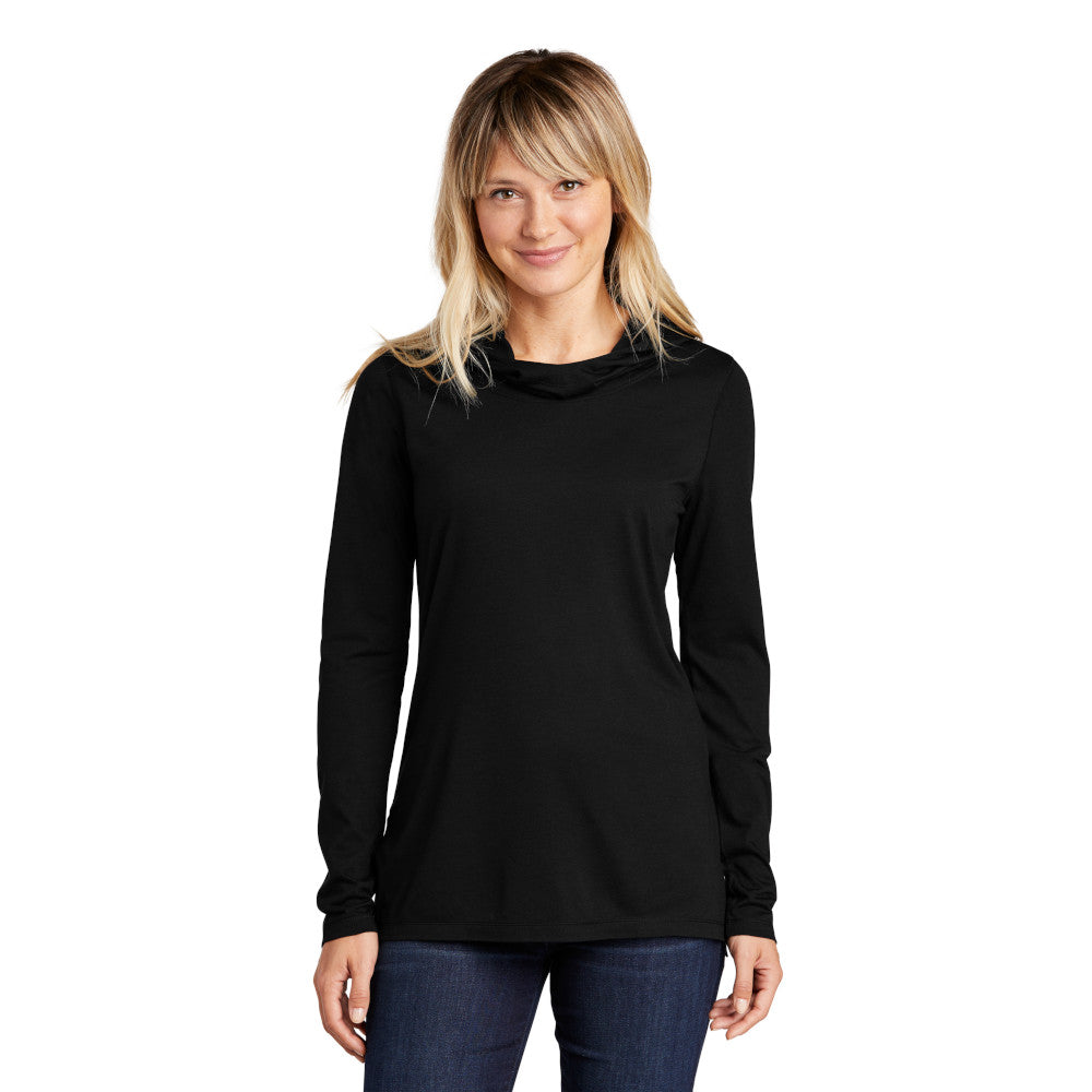 Sport-Tek ® Ladies PosiCharge ® Tri-Blend Wicking Long Sleeve Hoodie with left chest embroidery. Thread color will vary depending on the color of the item.