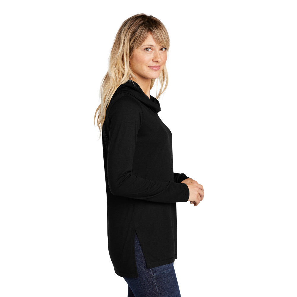 Sport-Tek ® Ladies PosiCharge ® Tri-Blend Wicking Long Sleeve Hoodie with left chest embroidery. Thread color will vary depending on the color of the item.