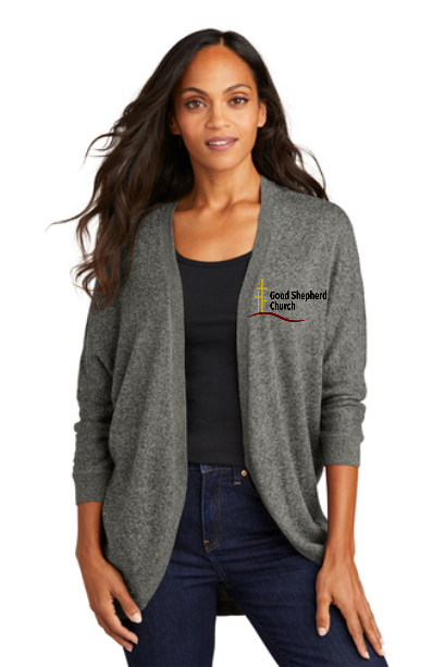 Port Authority Ladies Marled Cocoon Sweater with left chest embroidery. Stitching will vary depending on color of item.