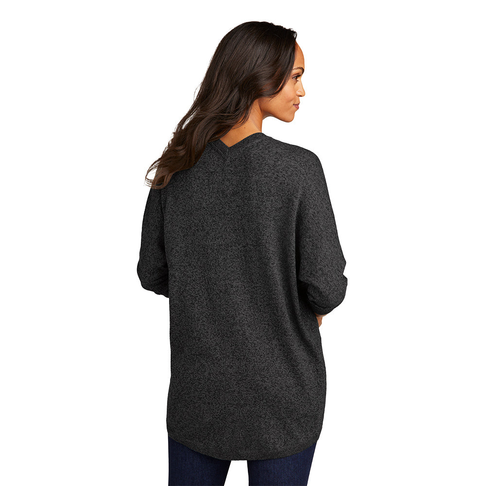 Port Authority Ladies Marled Cocoon Sweater with left chest embroidery. Stitching will vary depending on color of item.