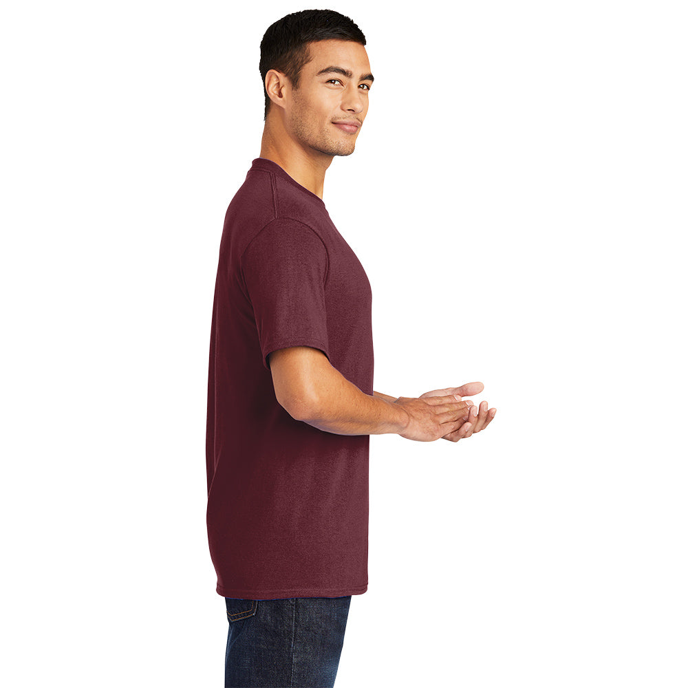 Port & Company® Tall Core Blend Tee with choice of screen print. Print color will vary depending on the color of the item.