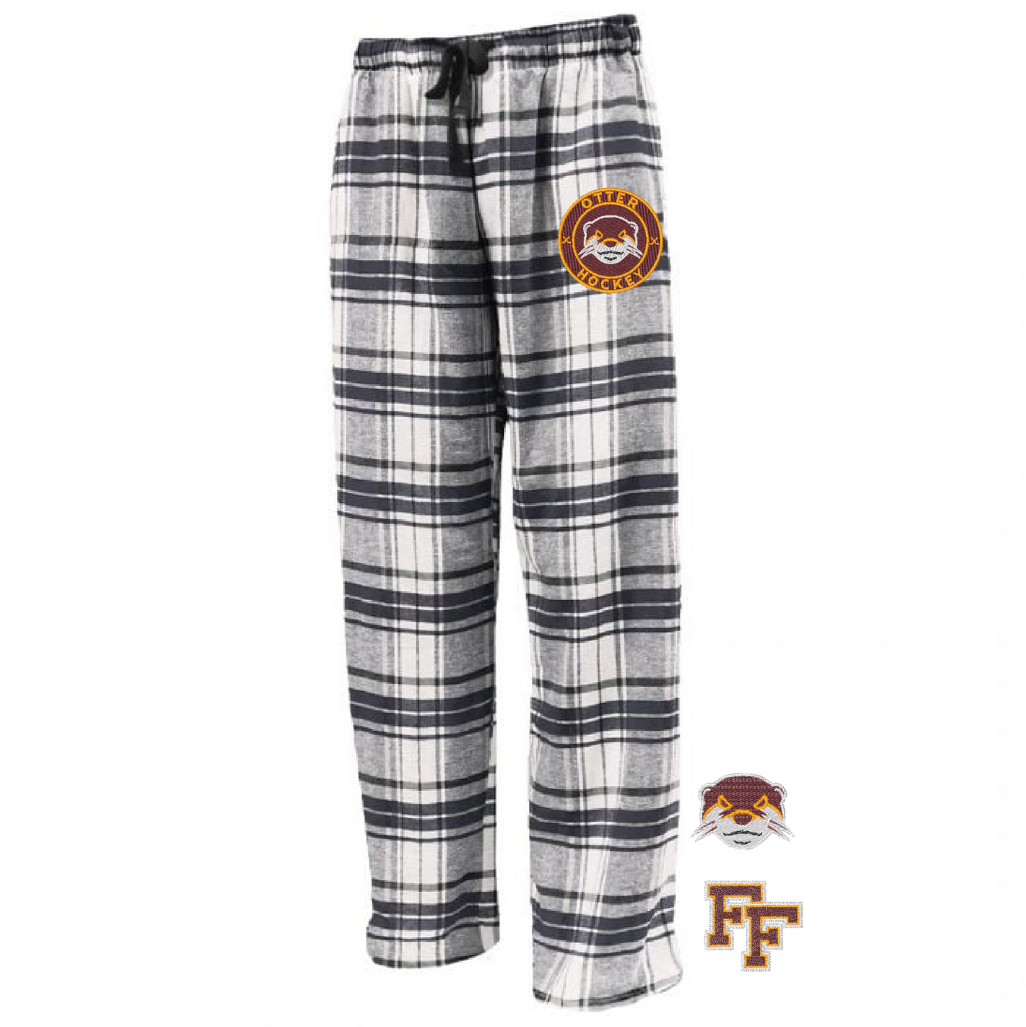 Pennant flannel pant with otter face embroidered on top of leg