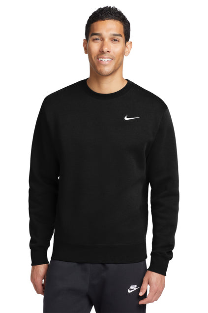 Nike Club Fleece Front Swoosh Crew with face embroidered on sleeve
