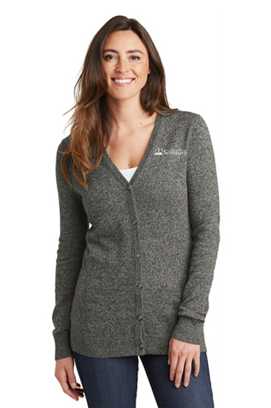 Port Authority Ladies Marled Cardigan Sweater with left chest embroidery. Stitching will vary depending on color of item.