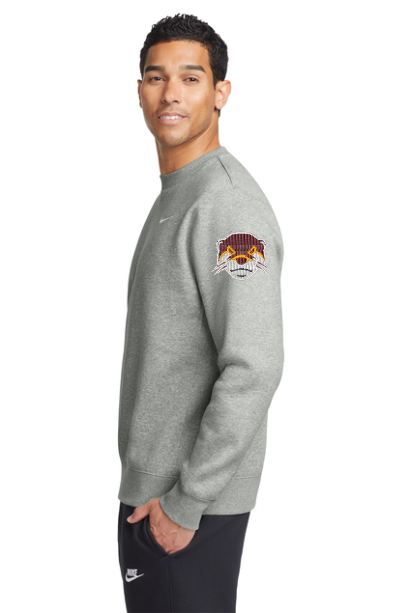 Nike Club Fleece Front Swoosh Crew with face embroidered on sleeve