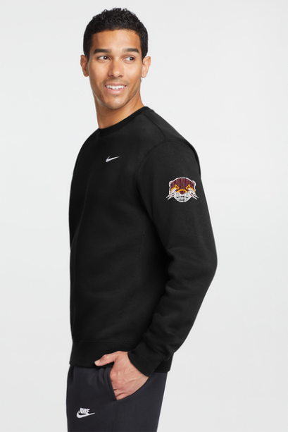 Nike Club Fleece Front Swoosh Crew with face embroidered on sleeve