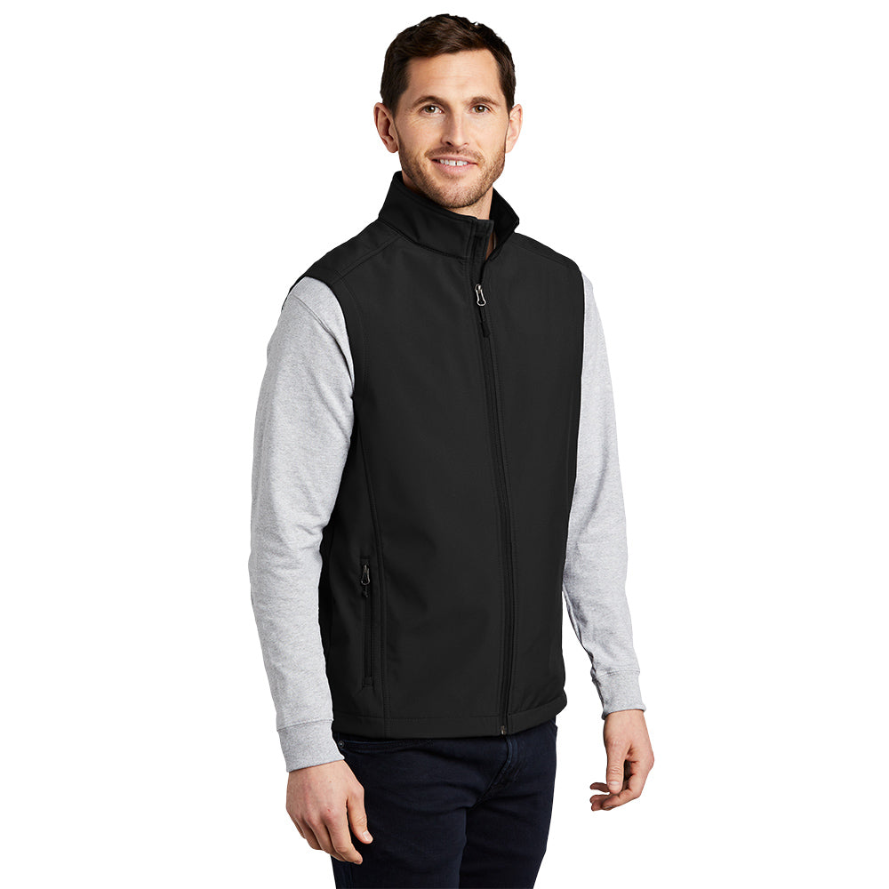 Port Authority Core Soft Shell Vest with left chest embroidery. Stitching will vary depending on color of item.
