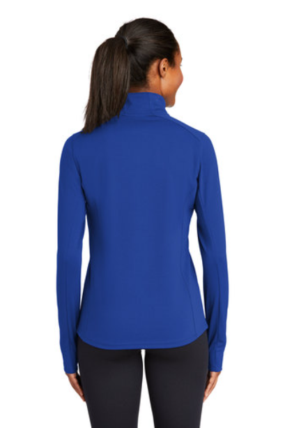 Sport-Tek® Ladies Sport-Wick® Textured 1/4-Zip Pullover with left chest embroidery. Stitching will vary depending on color of item.