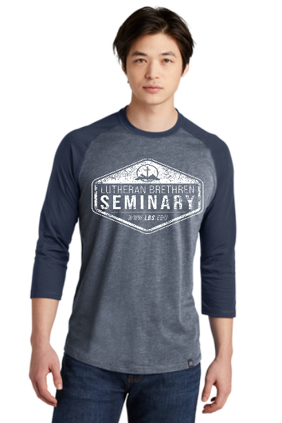 New Era® Heritage Blend 3/4-Sleeve Baseball Raglan Tee with center chest screen print.  Screen print  color will vary depending on the color of the item.