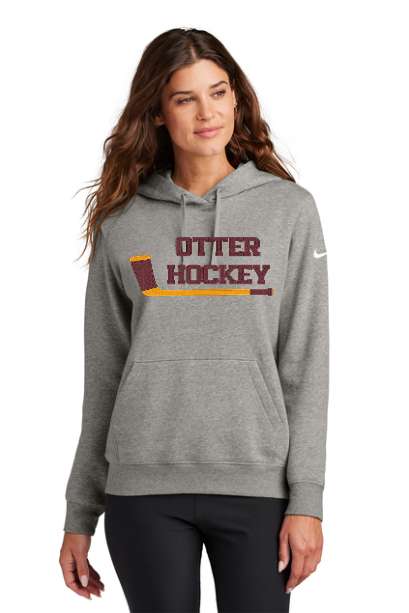 Nike Women's Club Fleece Sleeve Swoosh Pullover Hoodie with full front embroidery