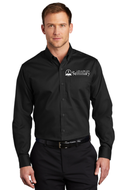 Port Authority® SuperPro™ Twill Shirt with left chest embroidery. Stitching will vary depending on color of item.