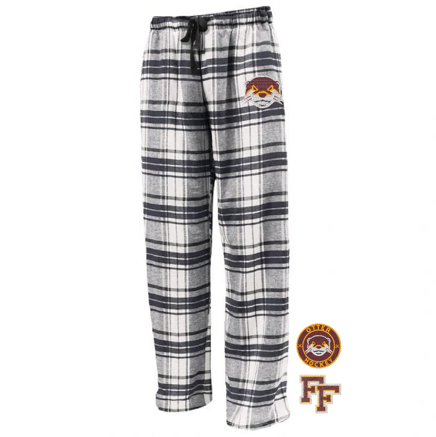 Pennant flannel pant with otter face embroidered on top of leg