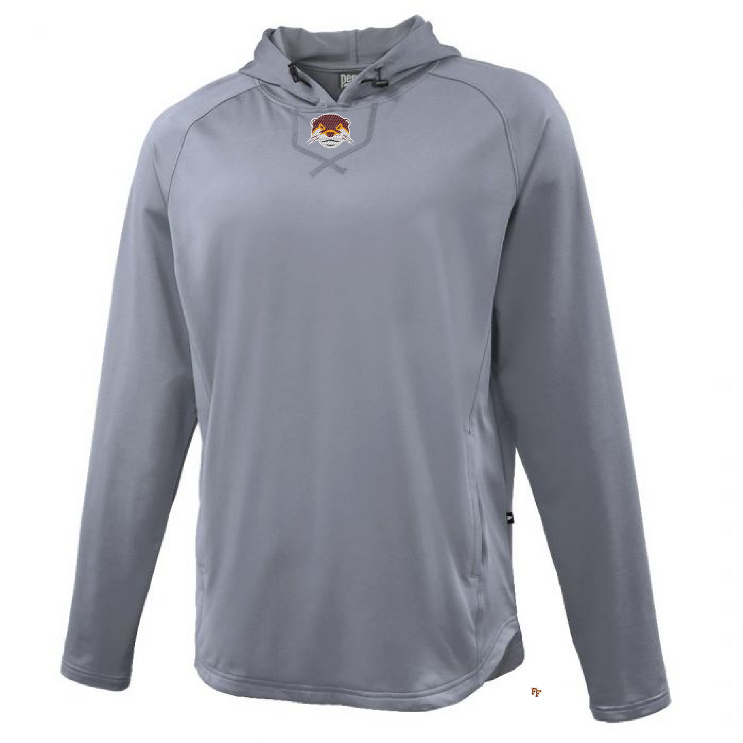 Pennant ace hoodie with otter face embroidered in the top center