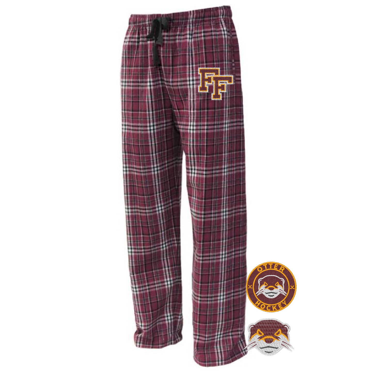 Pennant flannel pant with otter face embroidered on top of leg