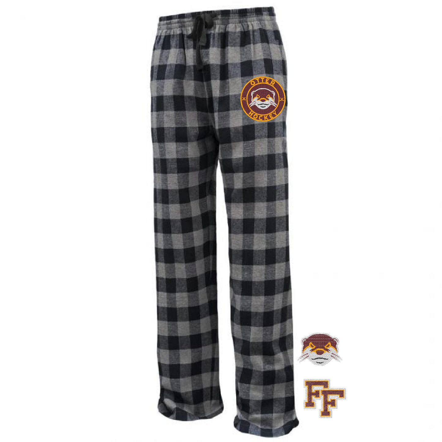 Pennant flannel pant with otter face embroidered on top of leg